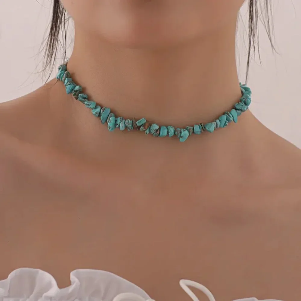 Western Southwestern Turquoise Beaded Boho Choker Necklace NEW - Picture 2 of 7